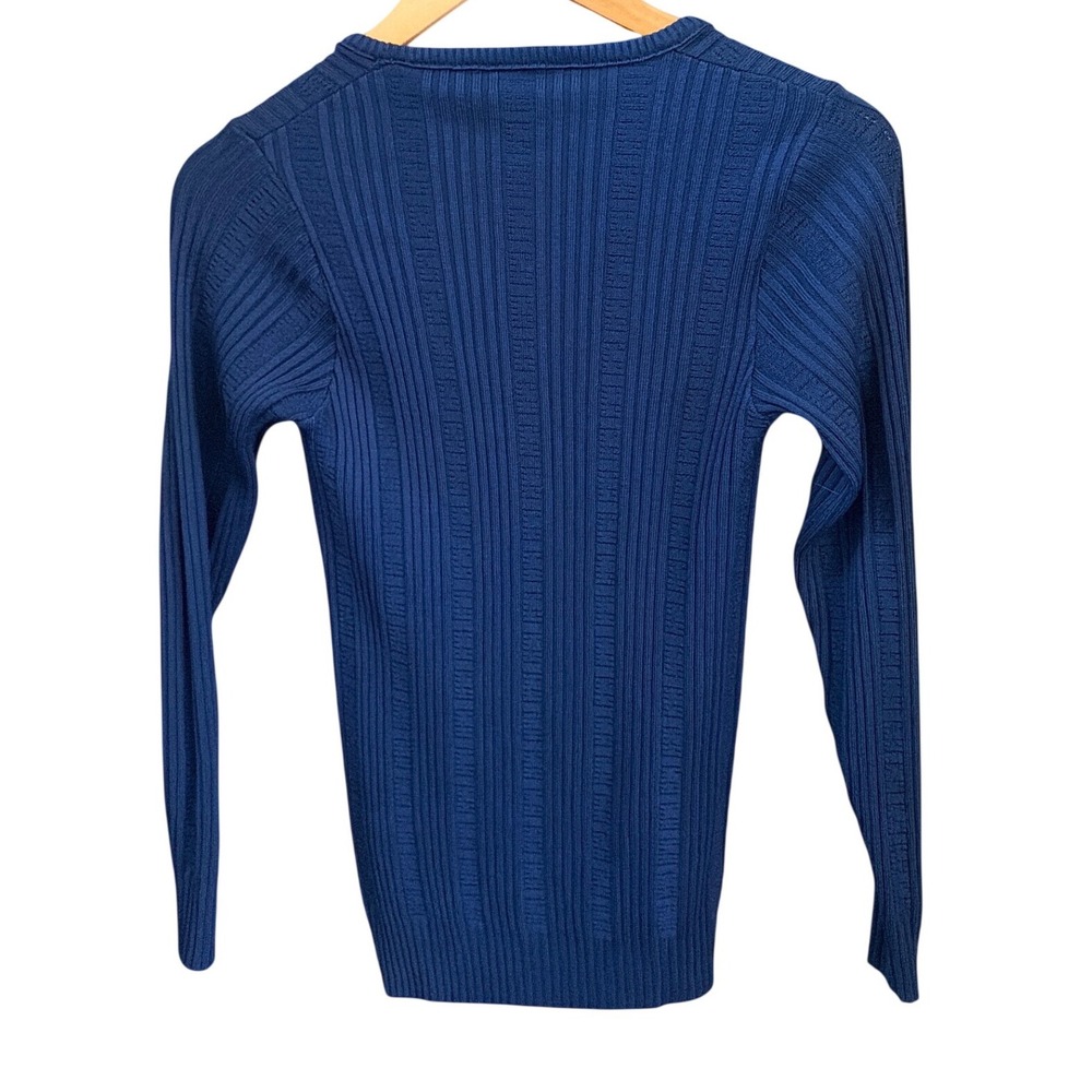 Vintage 70's 80's Givenchy Sport Ribbed Knit Sweater Navy Blue Minimalist Chic - Picture 3 of 3